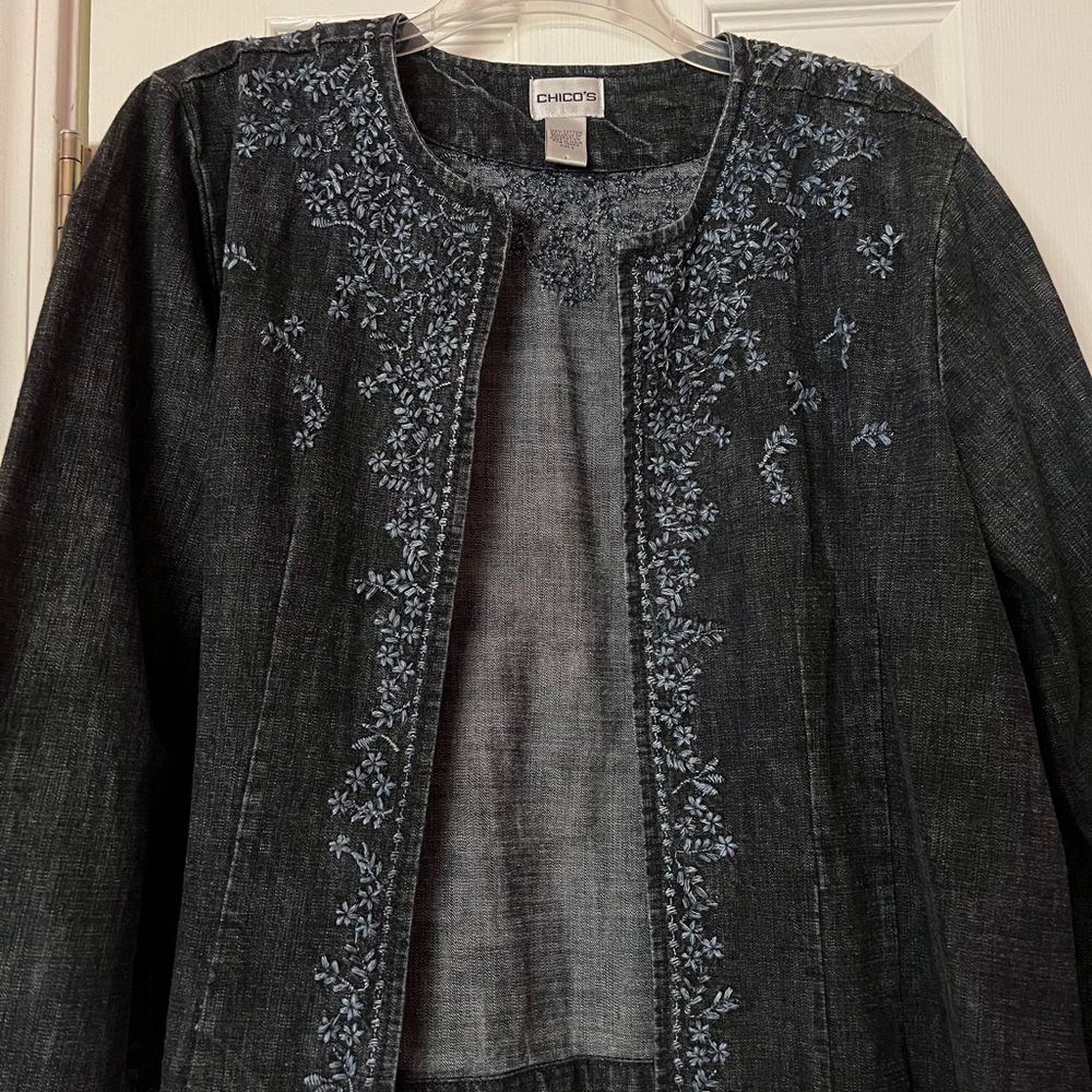Chicos Vintage Black Denim Jacket Chicos Size 2